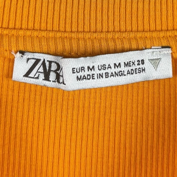 Zara Medium Ribbed Ruffle Shoulder Bodysuit Mustard Yellow Orange Retro - Picture 8 of 12